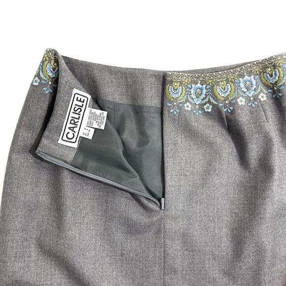 Carlisle Women’s Size 4 Gray Blue Floral Embroidered Trim Vintage Pencil Skirt - Picture 6 of 7